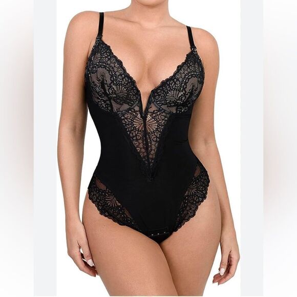 Popilush Lace Shapewear Bodysuit Tummy Control Backless V Neck Thongs Sh… - Picture 1 of 16